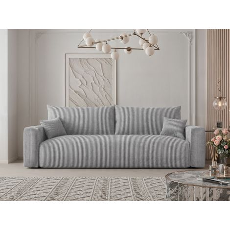 Canapé Convertible PIANO - 3 places - Coffre de rangement - Tissu Velours Cotelé - Gris clair (1/5)