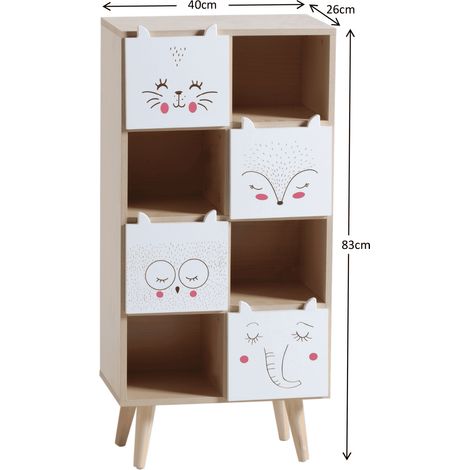 Milo Cube Bookcase Storage Cabinet 8 Cube 4 Drawer Kids Bedroom Furniture