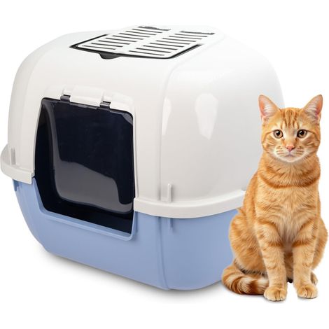 Bac Litiere pour Chat, Maison de Toilette pour Chat, Bac à litière d'angle, 2 filtres à Charbon Actif Anti-Odeur Inclus, Porte battante obscurcie, 57,5 x 51,5 xh 42 cm, Mika (1/5)