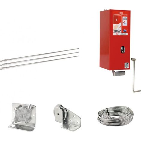 Cordia Incendie – Treuil mécanique 6 barres acier tulipé 0,50m – 20m câble acier Ø 2,4mm – 2 poulies de renvoi sous carter – 1 poulie sortie costière
