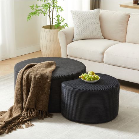 Mesa de centro otomana 127x81x40 cm de tela negra, modular y compacta FloraGrace (1/5)