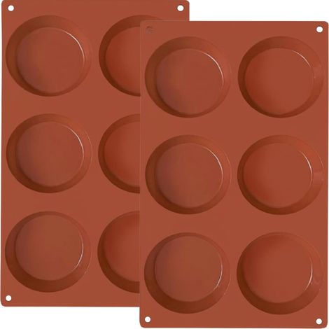 Moules à gâteaux ronds en Silicone à 6 cavités, moule de cuisson antiadhésif pour Cupcake, Muffin, cheesecake, 2 pièces,Parent,- (1/5)