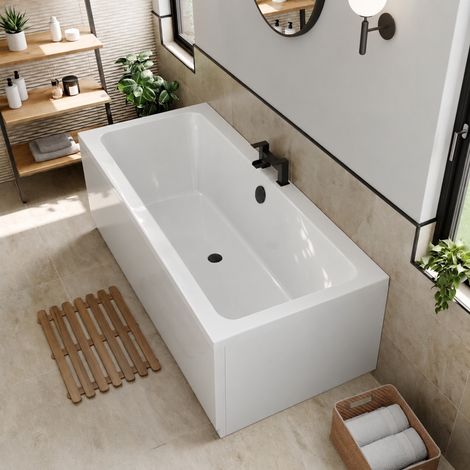 Bathroom Double Ended  Straight Square Bath White Acrylic with Front Panel 1800 x 800mm (1/5)