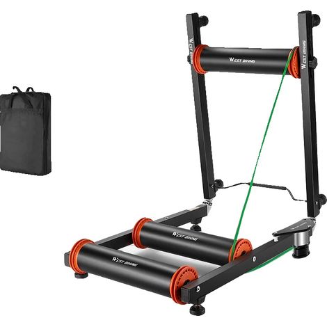 Entrenador de bicicleta para el hogar, diseño plegable, compatibilidad ajustable, negro. (1/2)