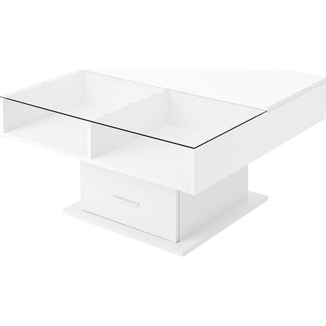 Table basse relevable multifonctionnelle brillante avec éclairage LED, hauteur réglable et rangement flexible – design moderne pour salon, bureau et petits appartements (1/5)