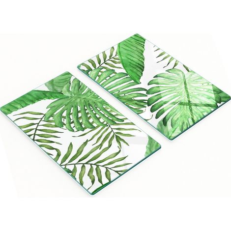 Tableaux décoratifs en verre multifonctionnels, motif feuilles tropicales, 2 x 30 x 52 cm (1/5)