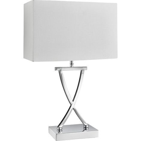 Lampada Da Scrivania Contemporanea Club Acciaio Cromo Tessuto Bianco 1 Luce E14 (1/5)