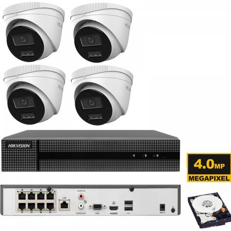 KIT videosorveglianza ip POE Hikvision Nvr 8 canali 4K 4 telecamere 4 MP Smart Hybrid microfono hdd 1TB (1/2)