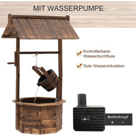 Fontaine en bois extérieur, bassin décoratif avec eau ruisselante, pompe incluse, jeu d'eau pour jardin, terrasse, pelouse, 68 x 57 x 118 cm, marron (1/4)