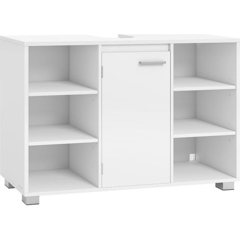 Vasagle – Meuble bas de salle de bain blanc nuage 30 x 90 x 60 cm – 6 compartiments ouverts – Étagères réglables – Panneau MDF durable (1/5)
