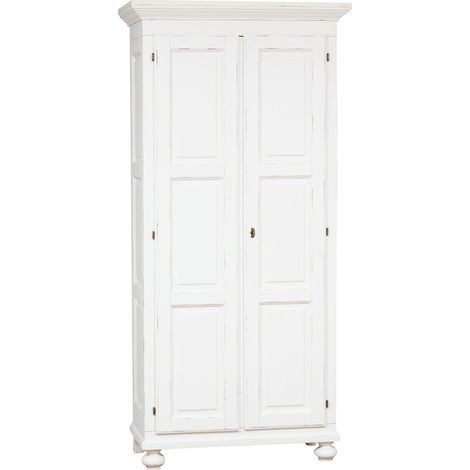 Armario de estilo Country de madera maciza de tilo acabado con efecto blanco envejecido 100x50x210 cm (1/5)