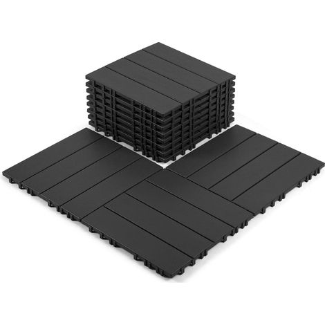Jiubiaz Lot de 11 dalles de terrasse 30x30cm sol en plastique avec système d'encliquetage Pose Rapide Idéal Jardin, Balcon Anthracite (11 pcs/1 m²)