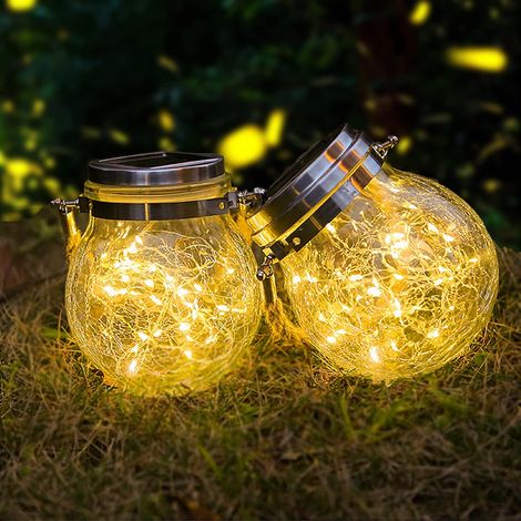 2 × Lanterne Solaire, 30 LED, Verre Craquelé, Acier Inoxydable, Étanche, Jardin, Patio (1/5)
