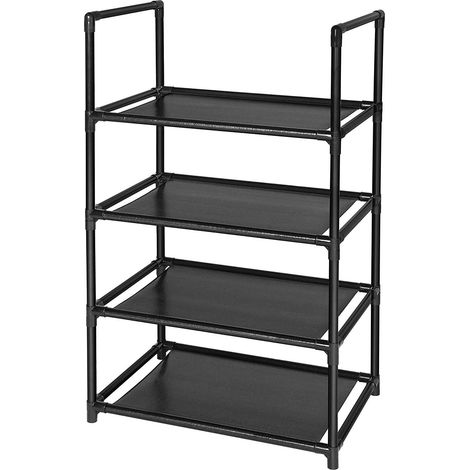 Étagère à Chaussures à 4 Niveaux, 8 à 10 Paires d'étagères à Chaussures Robustes en Tissu Non tissé pour entrée (4 Niveaux) - Noir (1/5)