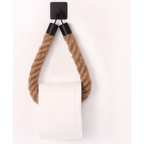Toilettenpapierhalter, Handtuchhalter aus Hanfseil für Bad und Küche, Badezimmer-Papierhalter, Toilettenhandtuchrollenhalter (Schwarz, 3er-Pack) (1/5)