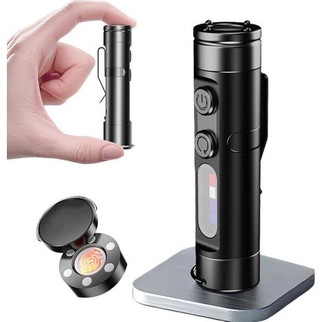 Torcia EDC ricaricabile da 500 lumen con portachiavi, accendino e rompivetro, luce laterale multicolore e base magnetica, ideale per emergenze, campeggio e auto. (1/5)