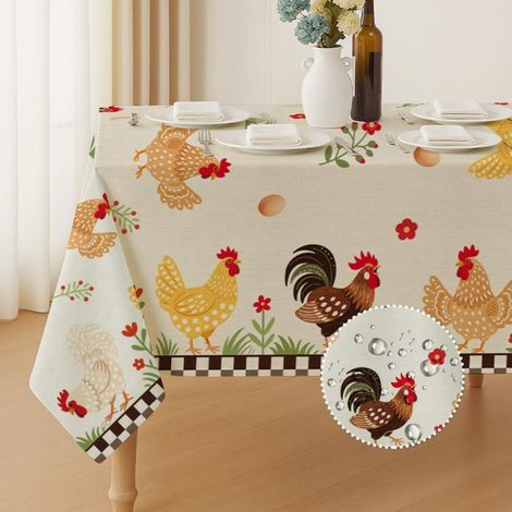 Tischdecke Huhn und Ei Blumen 213x152 cm abwaschbar für drinnen & draußen