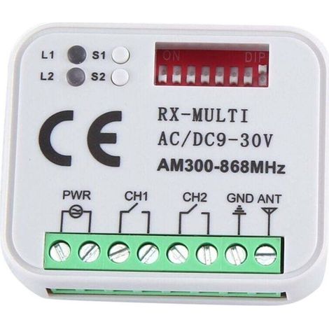 Récepteur Universel RX Multifréquence 300-868 MHz 2CH 12V 24V Module Relais Télécommande Porte Garage (1/4)