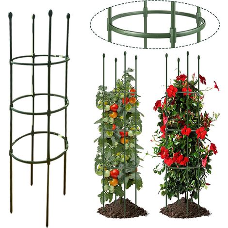 Cage de Support Verte Ronde 140cm - Lot de 2 Treillis pour Tomates,Concombres et Haricots - Structure Métallique pour Jardin pour Plantes Grimpantes (1/5)