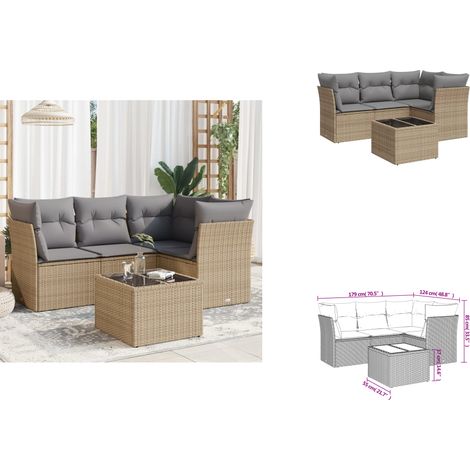 5-tlg. Garten-Sofagarnitur mit Kissen Beige Poly Rattan - Gartenmöbel Set - PE-Rattan Möbel - Outdoor Sofa - Esstisch - Lounge Garnitur (1/3)