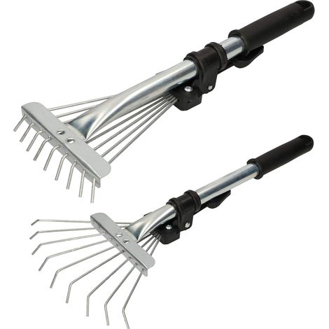 KOTARBAU® Râteau à Feuilles - Réglable - Mini Râteau de Jardin - Acier Galvanisé - 20 cm - Argent - Avec Manche Télescopique 2,5-10 cm - 9 Dents Flexibles - Outil Léger pour Massifs de Fleurs (1/5)