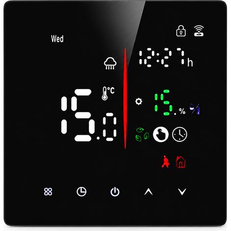 Thermostat WiFi TUYA pour chauffage électrique au sol, programmable, contrôle par application et voix, 16 A, noir (1/5)