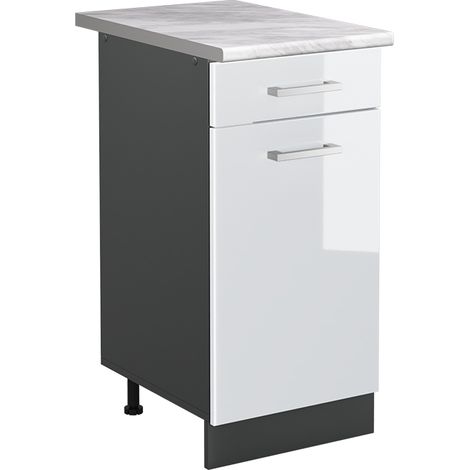 Mobiletto base cucina R-Line, Bianco lucido/Antracite, 40 cm piano di lavoro Marmo, Vicco (1/5)