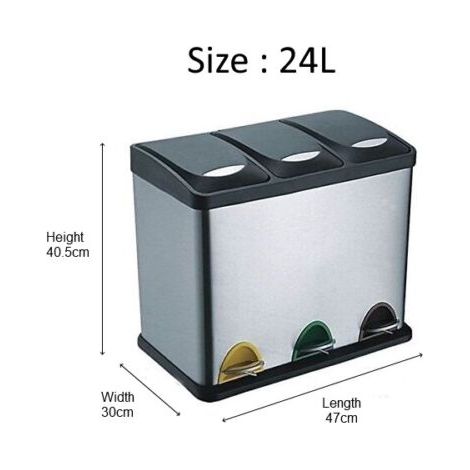 Evre Recycling Bin with Lids for Kitchen / 24 Litre Capacity / 3 Compartments Waste Separation/Colour Coded (24L)