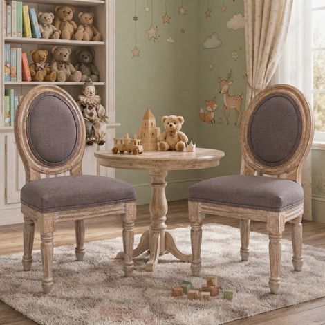 Kinderstühle 3er Set Holz, gepolsterte Kinder Sessel mit Leinenbezug für Kinderzimmer und Esstisch - Braun (1/5)