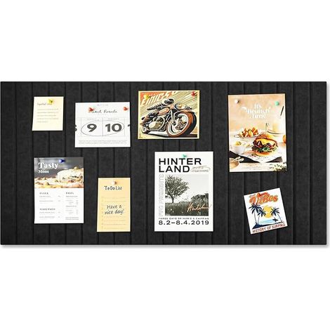 80 x 40 cm Self Adhesive Felt Noticeboard No Drilling Required Includes 35 Coloured Push Pins Thickness 0.9 cm Suitable for Offices and Schools Black (1/5)