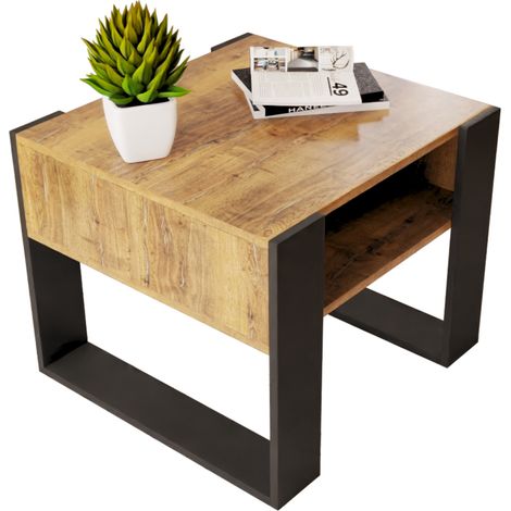 Mesa de centro de 55x55cm, de roble, estilo retro, tipo loft o VIP. (1/5)
