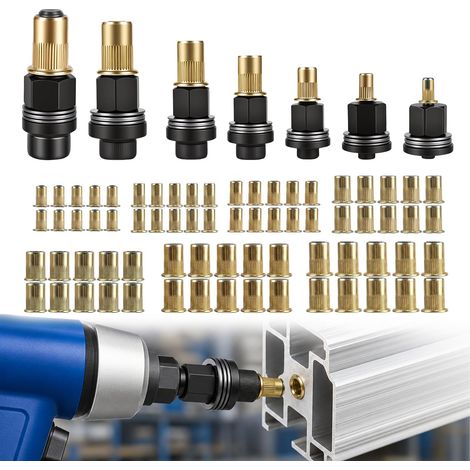 Lot de 77 pinces à écrou à riveter pour M3 M4 M5 M6 M8 M10 M12 avec écrous, outil de rainure de rivet conçu pour écrou à riveter manuel (1/5)