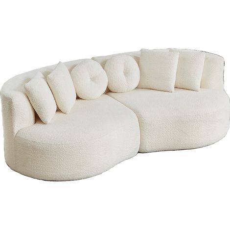 Canapé modulable en tissu beige, forme organique demi-lune, dossier continu, 6 coussins, sans angles durs, montage sans outil pour salon - CHICFURN (1/5)