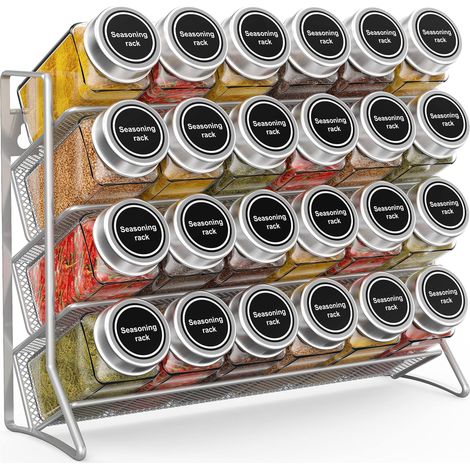 rangement epices autonome à 3 niveaux, etagere a epices en acier inoxydable,cuisine, porte epices pots rangement(argent) (1/5)