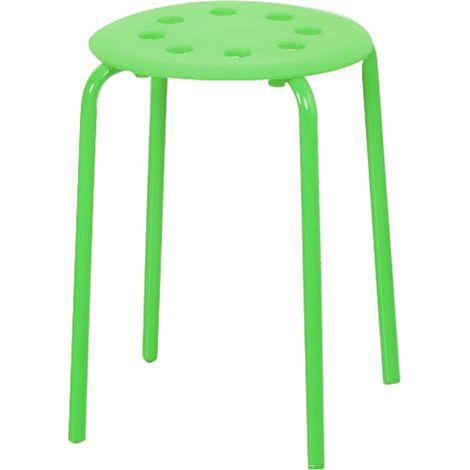 Tabouret en plastique, tabouret rond en tube d'acier à huit trous, tabouret rond empilable coloré, tabouret pour se chausser, tabouret de table pour salon ou salle à manger, vert (1/5)