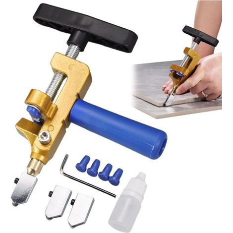 Outil manuel pour couper le verre, outil de coupe de verre 2 en 1, kit d'outils pour la maison Coupe-verre manuel en tungstène avec tournevis et 2 cutters supplémentaires pa (1/5)