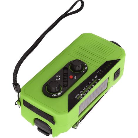 Radio portable solaire d'urgence avec lampe torche LED, batterie 2000 mAh, idéale pour le camping et la randonnée (vert, type UE). (1/5)