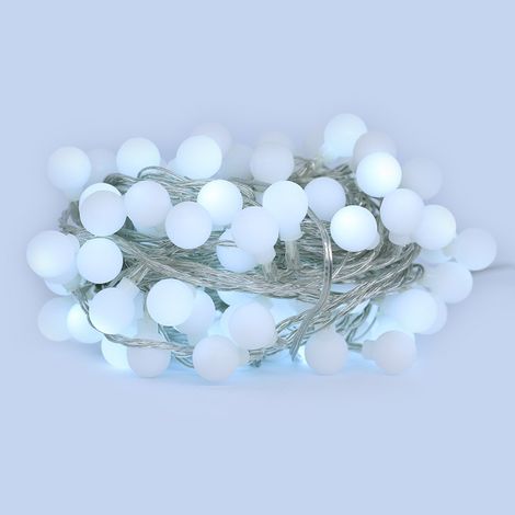 Sysled – Guirlande lumineuse d'extérieur 10 mètres – 100 boules LED blanc froid – Étanche IP44 – 8 programmes lumineux – Installation facile (1/5)