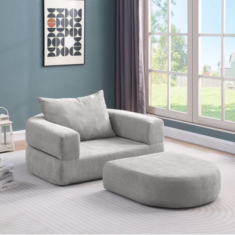 Canapé modulable 62x57x29 cm gris clair en chenille avec assise réversible et format compact (1/5)