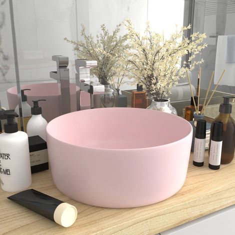 Vasque ronde luxueuse, rose mat, 40 x 15 cm, céramique