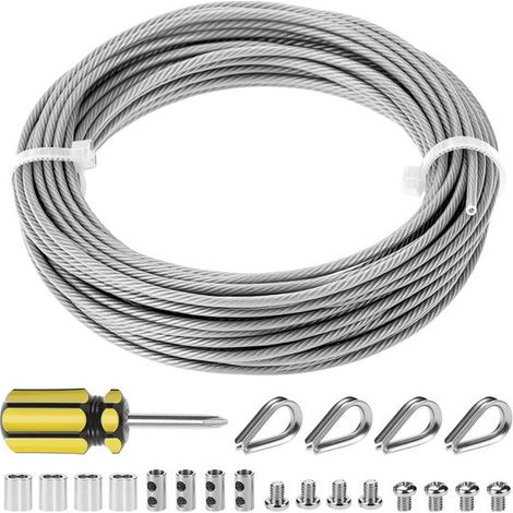Câble en acier inoxydable de 10 m/2 mm², kit complet avec cosse M2 et gaine M2, idéal pour les cordes à linge et les étendoirs à tente. (1/5)