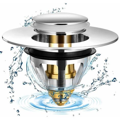 Bouchon lavabo universel en acier inoxydable avec 2 joints - Convient pour les éviers de 32 mm et 38 mm