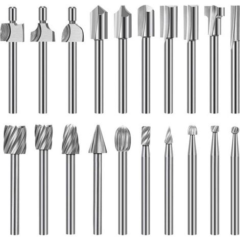 longziming - Coffret de 20 fraises HSS pour défonceuse et outil rotatif - Jeu de fraises pour le travail du bois - Gravure et découpe - Pour bois, PVC, acrylique et plastique (1/5)