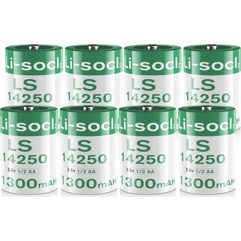 1300mAh Piles ER1425O, LS1425O 3,6V 1/2AA Lithium Batterie Haute Capacité (Non-Rechargeable) - Lot de 8 (1/5)