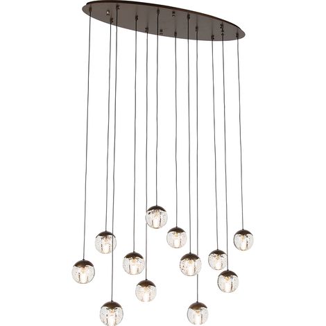 Design-Pendelleuchte Dunkelbronze mit Klarglas 12-flammig - Inge