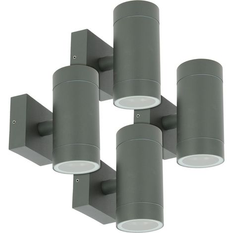 Arum Lighting – Lot de 4 appliques extérieures double faisceau GU10 IP54 – Corps en fonte d'aluminium – Finition anthracite – Diamètre 65mm – Hauteur 143mm (1/5)
