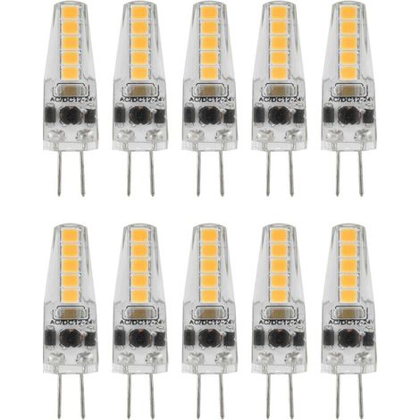 Jeffergarden 10pcs Ampoules LED G4, 2W 3000K AC 12-24V Ampoules à Intensité Variable pour Lustre Plafonnier Lampe de Table Blanc Chaud-DOU