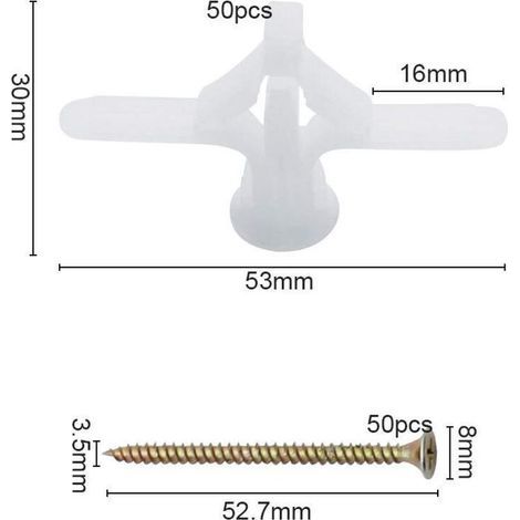 50 Chevilles en Plastique pour Plaque de Plâtre – Tuyaux d’Expansion Universels pour Murs Légers, Fixation Rapide et Sûre (1/5)