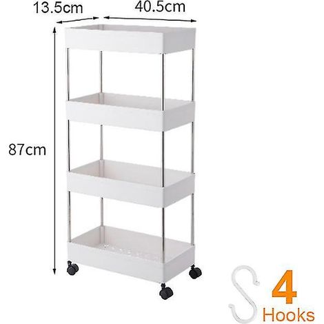 Schmaler, schmaler Aufbewahrungswagen mit 2/3/4 Ebenen, mobiles Regal, Schubladenorganizer für Küche, Bad und Waschküche – 4 Ebenen – Schmale Ausführung