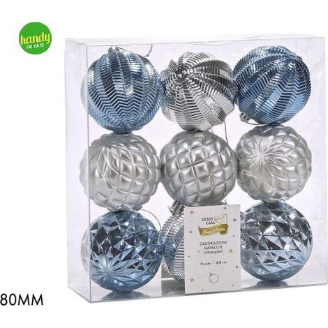 Set 9 Sfere General Trade Ø 80mm Celeste e Silver Modelli Assortiti